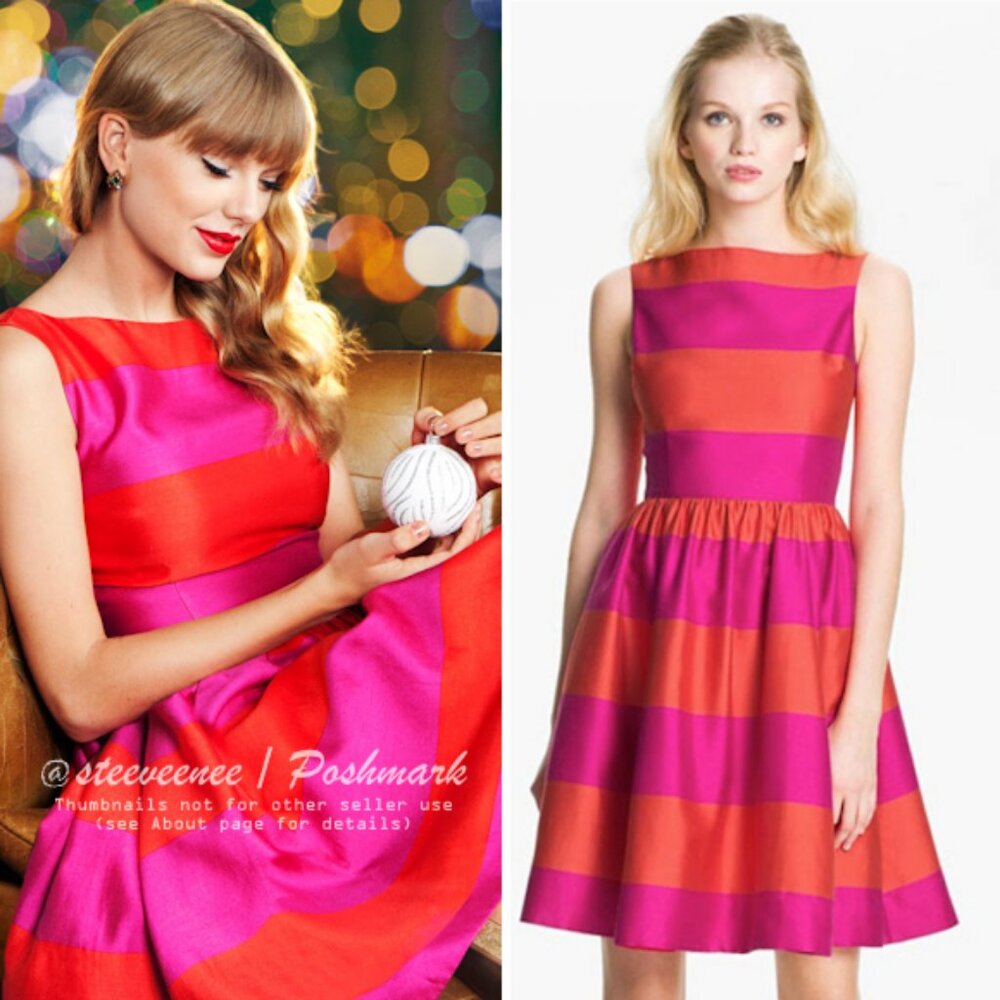 RARE Kate Spade Striped Carolyn Dress in Vivid Snapdragon ASO Taylor Swift
